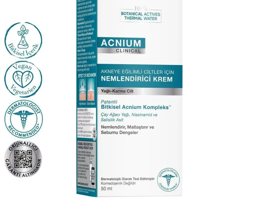 Bioxcin Acnium Sebum Dengeleyici Nemlendirici Krem 50 ml Yağlı Ciltler İçin